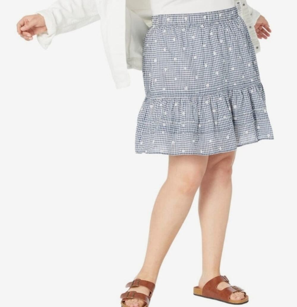 Madewell Plus Size Embroidered Tiered Pull On Gingham Mini Skirt Size 4x